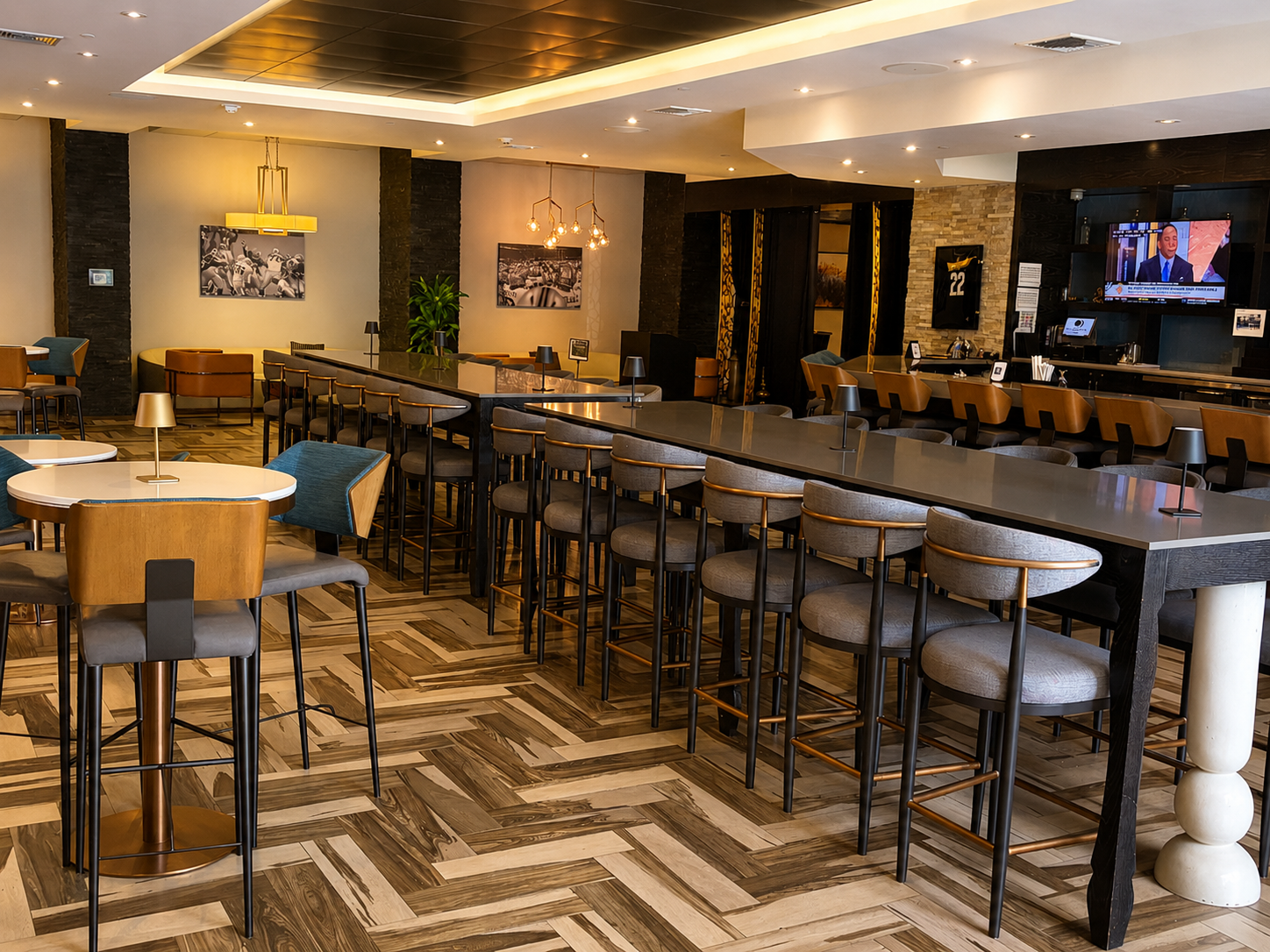 Chilexotic dining near Addition Financial Arena with lounge tables and full bar
